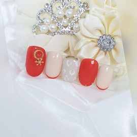 Orange Color Hope Art Homemade Nail Tips - Short Ballerina / 오렌지칼라호피아트 수제네일팁 - 숏발레리나