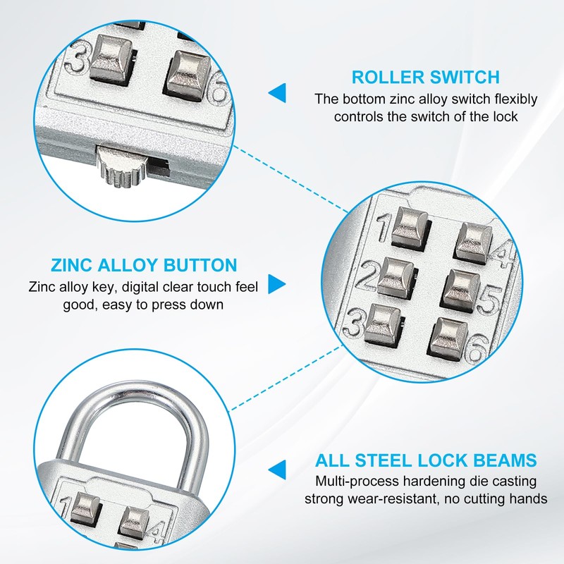 sourcing map Combination Padlock, 6-Digit Push Button Padlock 3-Position Locking