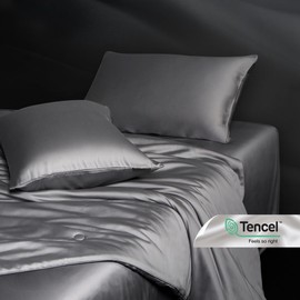 Hotel Grand Tencel Lyocell Summer Cooling Comforter Silk 300 Thread Count Tencel Cover Cooling Blanket for Hot Sleepers Full/Queen Size (Grey, 90"x90", Packed with Cooling Pillowcase)