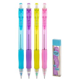 Mechanical Pencils.7 mm #2 HB Lead Pencil with Dark Lead and Durable Eraser Refills, Drawing Sketching Automatic Pencils for School, Home and Office, Blue, Pink, Purple, Green, 4 Pencils – By Enday