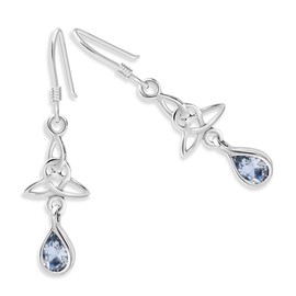 925 Sterling Silver Dangly Earrings - Silver Drop Earrings with Hook - Trinity Knot - Celtic Jewellery Earrings - Blue Topaz Earrings