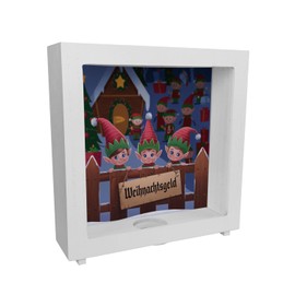 Elf Frame Wooden Money Box Christmas Money – Save with Magic Elf Frame Money Box Made of Wood in Wooden Hut Design Winter Scene for Festive Mood with Christmas Trees