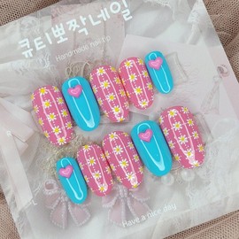Spring Flower Handmade Nail Tips - Oval XL / 봄꽃 수제네일팁 - 오벌XL