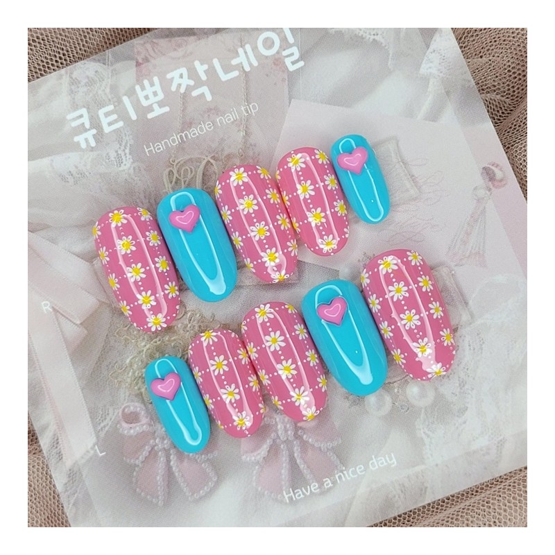 Spring Flower Handmade Nail Tips - Oval XL / 봄꽃