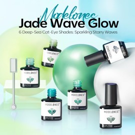 modelones Glitter Gel Nail Polish Set, 6 Colors Spring White Green Lake Blue Pearl Shimmer 9D Cat Eye Gel Polish with Magnet Soak Off LED Nail Art Kit Salon DIY Home Gift