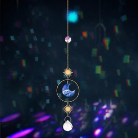 Sahoottie Lapis Lazuli Crystal Sun Catcher Moon Sun Catcher for Window Garden Hanging Crystal Rainbow Sunlight Catcher