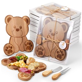 12 Set Baby Shower Prize Bear Shaped Cheese Board Gift, Acacia Color