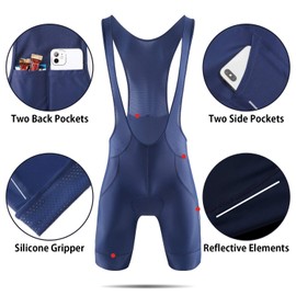 BALEAF Men's 4D Padded Cycling Bike Bib Shorts, Bicycle Biking Bib Shorts Blue M