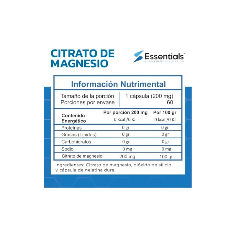 ESSENTIALS INNOVATION Citrato de magnesio 200 mg 60 cápsulas Essentials