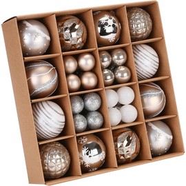 Sea Team 44-Pack Assorted Shatterproof Plastic Christmas Ball Ornaments Set, Miniature Baubles, Pendants, Decorations for Small Xmas Tree, DIY Wreath, Garland（Champagne）