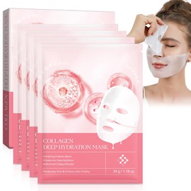 Organic Collagen Real Deep Mask, Organic Collagen Face Masks, 6 Pieces, Ollagen Mask, Pack of 4 Korean Collagen Real Deep Mask Overnight, Anti-Wrinkle Lifting Face Mask, Overnight Mask
