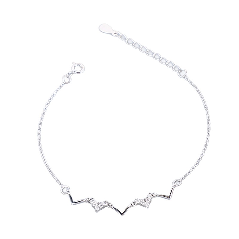 S925 Sterling Silver Heartbeat Wave Bracelet Geometric Wave Bling Fine
