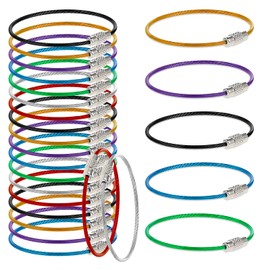 Amabro 21PCS Stainless Steel Wire Ring, Loops Wire Keychain Cable Key Rings Coated Cable Loop Rings for Hanging Keyrings Luggage Tags ID Tags Keepers 2mm(Multicolor)