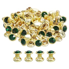 QUARKZMAN Pack of 100 Golden Green Rhinestone Rivets, 6 mm / 0.24 Inch Leather Craft Rivets Crystal Rivets Metal Double Caps Rhinestone Studs for DIY Leather Crafts Making Purse Clothing