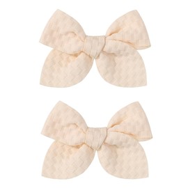 ZOONAI 3.3 Inch Baby Girl Hair Bows Small Boutique Hair Clip Teens Toddlers Hairpin Headwear Hair Accessories - Set of 2 (Beige)