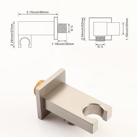 Ownace Square Solid Brass Brushed Nickel Hand Held Shower Head With Wall Connector and 1.5M Hose Set