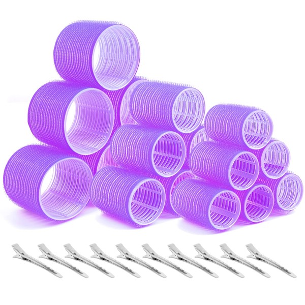 Thrilez 28 x Jumbo Hair Rollers with Clips, Large Hair Rollers with 3 Different Sizes, 63 mm, 44 mm, 35 mm (6 Small, 6 Medium, 6 Large) Hair Rollers for Long, Home, DIY Hair Accessories