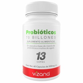 VIZANA NUTRITION  Probióticos 70 billones, 13 Cepas HPMC Vegetarianas (60 Caps-500 mg)                                                                