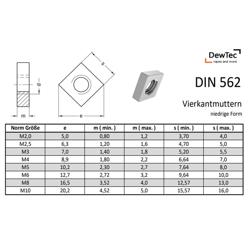 Pack of 50 – M3 – Square Nut Square Nuts