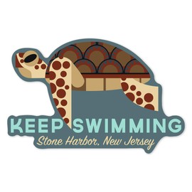 Die Cut Sticker Stone Harbor, New Jersey, Sea Turtle, Keep Swimming, Geometric, Contour Vinyl Sticker 1 to 3 inches (Waterproof Decal for Cars, Water Bottles, Laptops, Coolers), Small