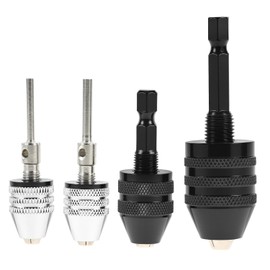 QWORK Keyless Drill Chuck Set, 4 Pieces 1/4, 1/8, 1/16 Inch Hex & Round Shanks, for Cordless Screwdriver Conversion to Drill/Grinder