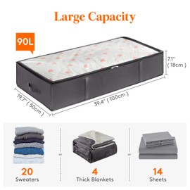 Lifewit 90L 6 Pack Under Bed Storage Containers, Large Capacity Blanket Storage Bags with Reinforced Handle, Organization and Storage for Comforters, Sheets, Clothes, Bedroom, College Dorm, Grey