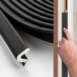 Weather Stripping Door Seal Strip 26FT Door Soundproofing V-Shape Sound Proof Door Sealers for Door Frame, Door Insulation Strip for Large Gap，Black