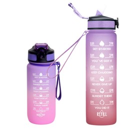Children's Water Bottle, 600 ml Water Bottle, BPA-Free, Sports Water Bottle, Leak-Proof, Sports Bottle with Time Marking for Fitness (600 ml Purple-Pink, 1000 ml Purple Light Orange, 600 ml, 1000 ml)