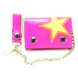 Star Patch Tri-fold Bikers Wallet with 16" Chain Black (Pink)