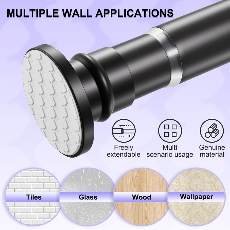 Small Tension Rod 18-32 Inches Black Shower Curtain Rod Heavy