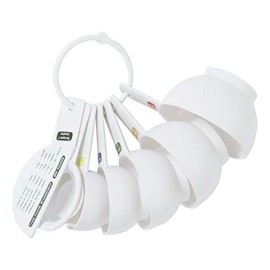 Tala Kitchen Measuring Set, In White Plastic and contains 7 Measuring Cups Including 1 cup/240ml, 3/4 cup/180ml, 1/2 cup/120ml, 1/3 cup/78ml, 1/4 cup/60ml
