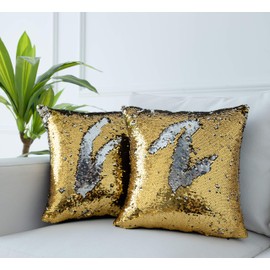 LIGICKY Magic Reversible Glitzy Sequin Throw Pillow Covers Sparkling Decorative Square Cushion Cover Pillow Cases for Home Christmas Wedding Party Decor, Set of 2 (16 x 16 Inches, Gold & Silver)