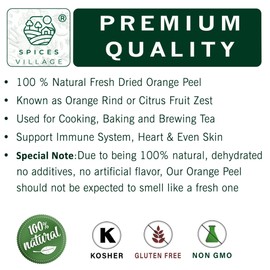 SPICES VILLAGE Orange Peel Granules [4 oz] - Dried Orange Peel Zest, Dry Citrus Fruit Rind for Baking Cooking and Tea, Kosher, Gluten Free, Vegan, Non GMO, Resealable Bulk Bag