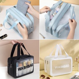 Translucent 2-Pocket Waterproof Wash Bag Bath Bag Swim Bag Beach Bag Toiletry Pouch / 반투명 2포켓 방수 워시백 목욕가방 수영가방 비치백 세면 파우치