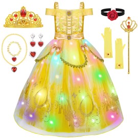 Meland Princess Dress Up for Girls, Light Up Princess Costume, Dress up Clothes for Girls Age 3-10 Birthday Gift