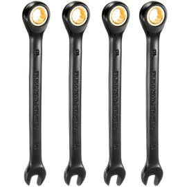 HARFINGTON 4Pcs Ratcheting Wrench 10mm Metric Open End Wrench 72-Teeth CR-V Steel 12 Point Nickel Plated Combination Ratchet Wrench for Fasteners Nut Bolt