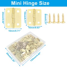 Biaungdo 80 Pcs Metal Mini Hinges, 180 Degree Rotation Miniature Furniture Hardware Cabinet Mini Hinges for Jewelry Box Closet DIY Accessories with Mounting Nails(18x16mm & 24x18mm, Golden)