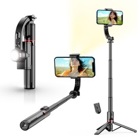 (2024 Newest Anti-Vibration Selfie Stick) Smartphone Gimbal [Bluetooth Remote Control LED Included] Stabilizer, Single-Hand Single Axis Stabilizer, Selfie Stick, 4 Stage Extendable, Multi-functional,