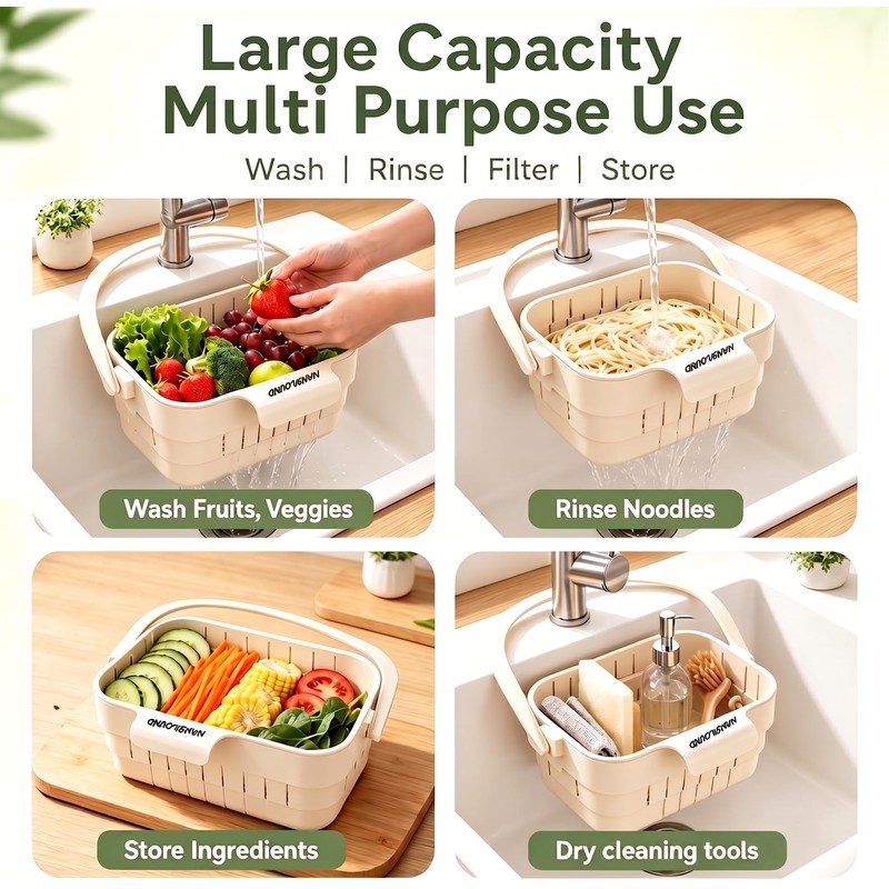 Foldable Hanging Sink Drain Basket for Kitchen (White)