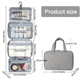Hanging Toiletry Bag Travel Bag, Water-Resistant Makeup Cosmetic Bag Travel Organizer for Accessories, Shampoo, Conditioner, Brushes Set, Makeup Accessories, Medium Size, Grey