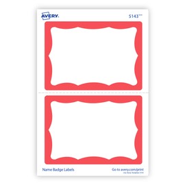 Avery Name Tags, White with Red Border, 100 Removable Name Badges (05143)