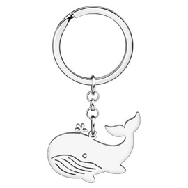 OUSIO Stainless Steel 18K Gold Plated Cartoon Sperm Whale Keychain Ocean Animals Charm Wallet Car Backpack Key Ring For Women (Silver)