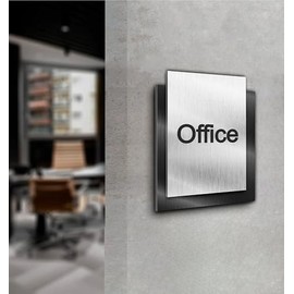 Türschild| Office | Silber und Anthrazit gebürstet | Edle Ausführung | Selbstklebend | UV Druck 20 x 15cm - 6mm Aluverbund - Made in Germany Art.Nr. E 2055