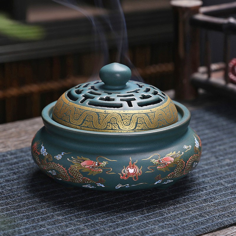 Incense Burner Ceramic Colour Enamel Exquisite Pattern Retro Incense Cone