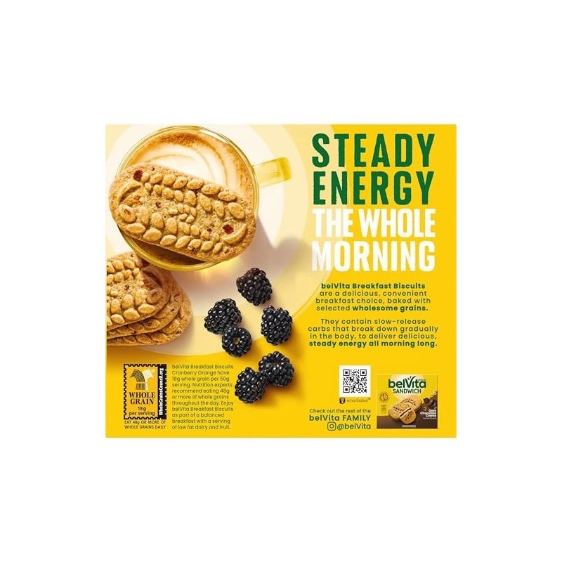 Belvita Cranberry Orange Breakfast Biscuits, 30 Total Packs, 6 Boxes