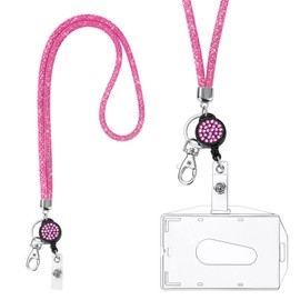 Vicloon Card Holder with Lanyard, Crystal Lanyard with Transparent ID Card Holder, Lanyard and Badge Holder Set, Keyring Badge Holders and Neck Strap for Keys ID Badge (Peach Pink)