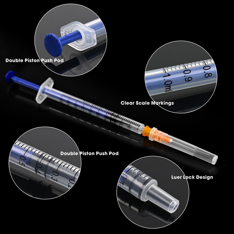 100pack 1ml Luer Lock Lab Syringe with 25 Guage 1