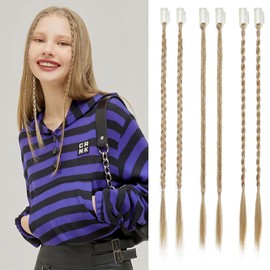 REECHO 6PCS Clip in Braid Hair Extensions for Women 14 Inch Clip in Braids Synthetic Braided Hairpieces for Daily Costume Party, Dark Golden Blonde with Highlights