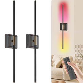 DRAWNCAT Modern RGB Wall Sconces Set of 2, Battery Operated Color Changing LED, 10,000mAh Manual Remote Control, 350° Rotatable Matte Black/Gold, No Wiring for Gaming Room, Bedroom, Party Decor