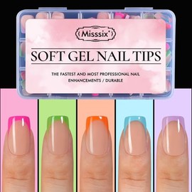 Misssix Uñas Postizas Francesas Xbasictips, 150 Unidades, Uñas Cortas Cuadradas A Presión, Puntas De Uñas Francesas De Gel Suave Preformadas, Sin Nece